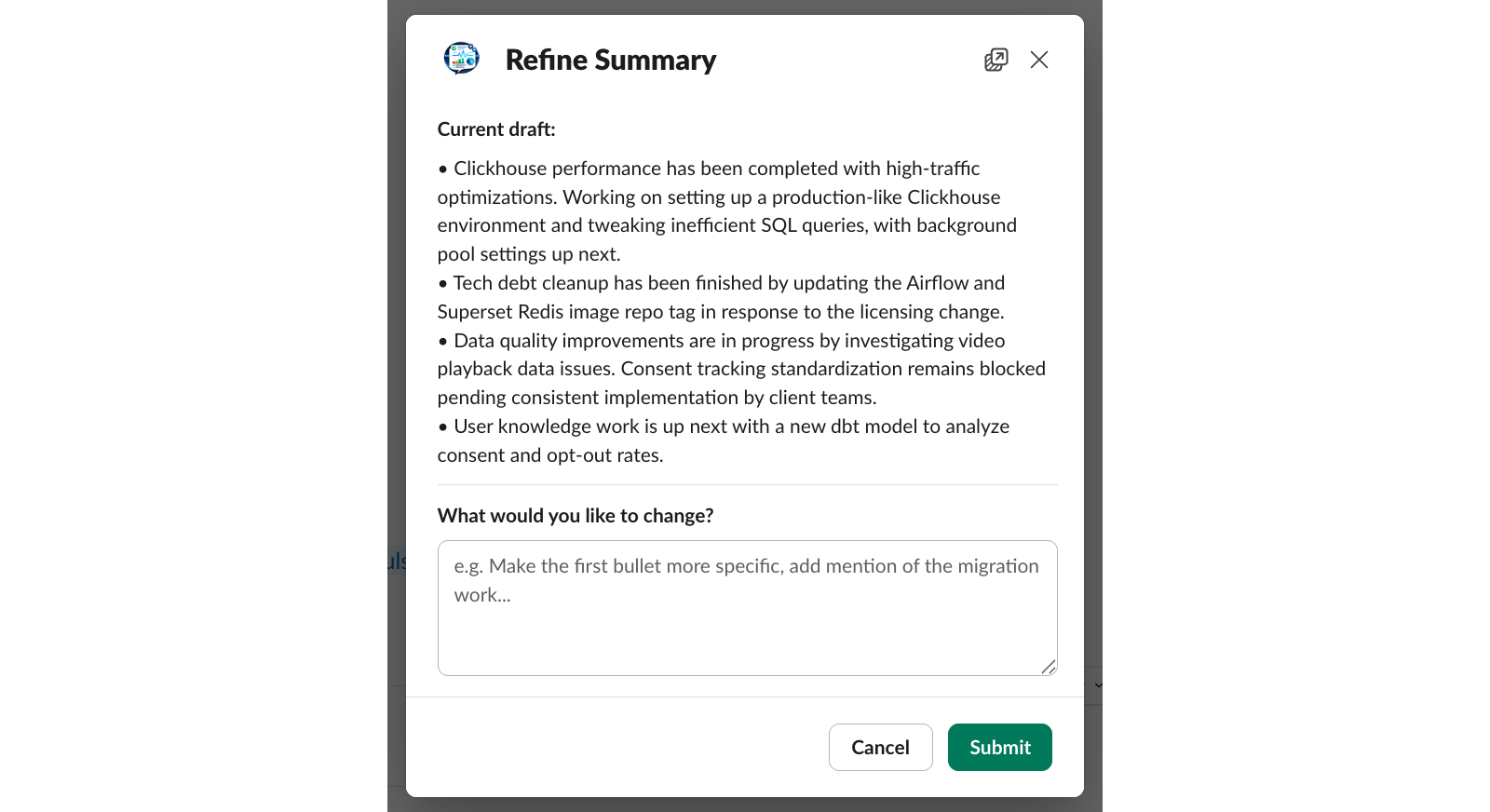 Användaren kan förfina sammanfattningen